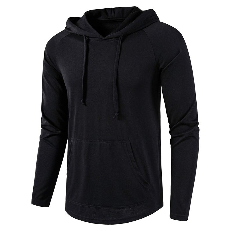 SIR7 Men's Gym Workout Active Long Sleeve Pullover Lightweight Hoodie Casual Hooded Sweatshirts(Black Medium) - Image 1